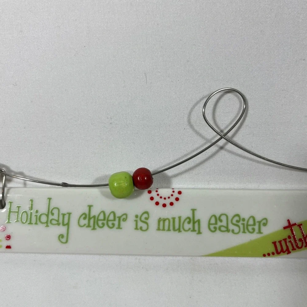 Holiday Cheer Wine Hand‎ Ceramic Ornament Red Green Beads Metal Hanger 8x1